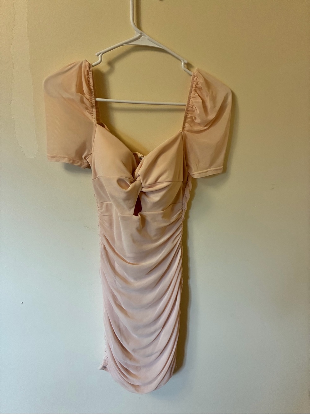 privy Blush Knot-Front Ruched Mini Dress